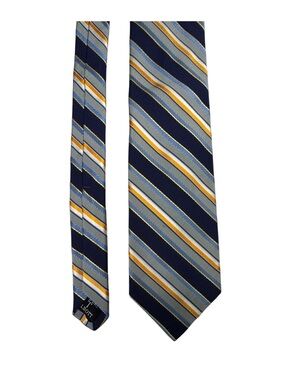 Robert Talbott Carmel Best of Class Silk Tie Blue Gold Stripe Hand Sewn USA